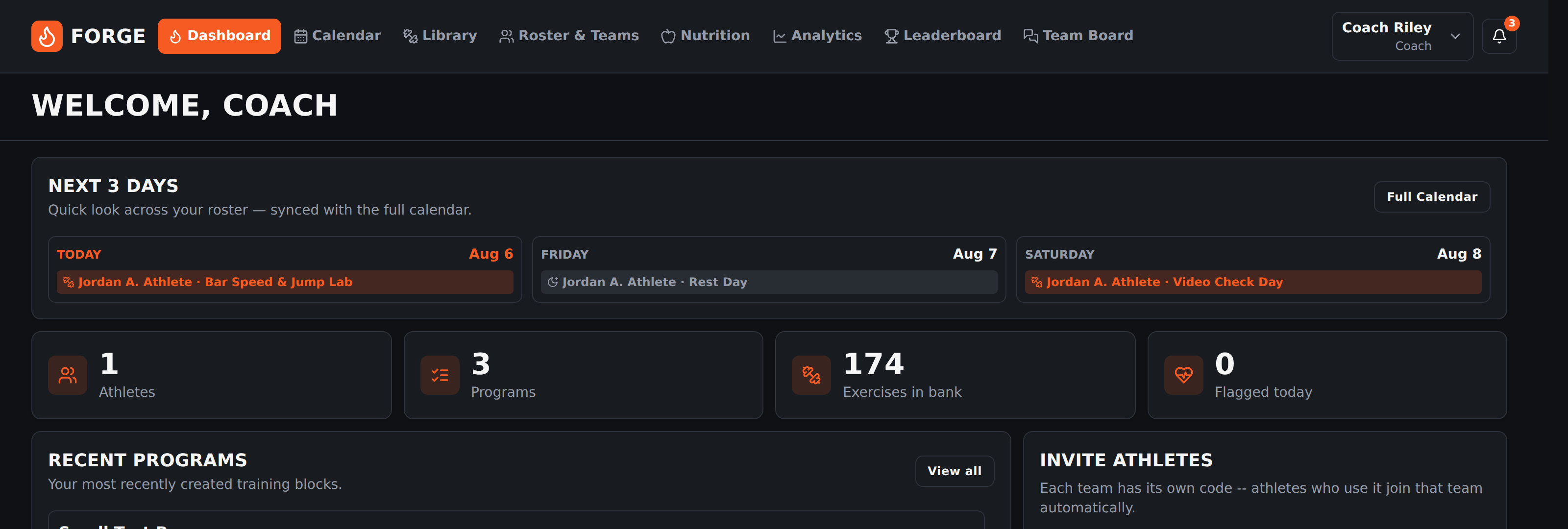 Forge coach dashboard