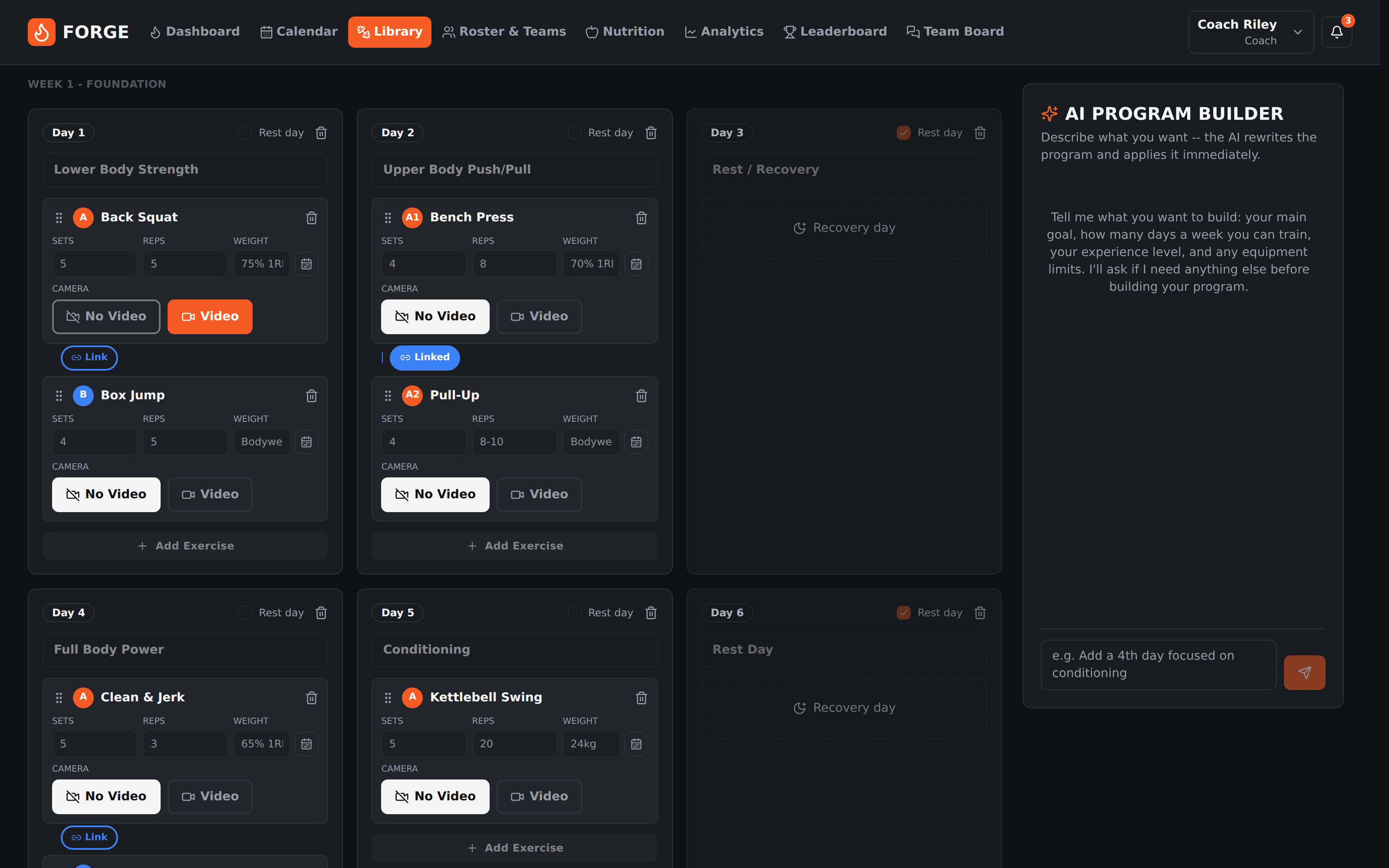 AI program builder building a training week
